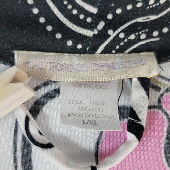 California Dynasty Dressing Gown Robe Black Pink Large XL Silky Belt Floral VTG - Picture 7 of 8